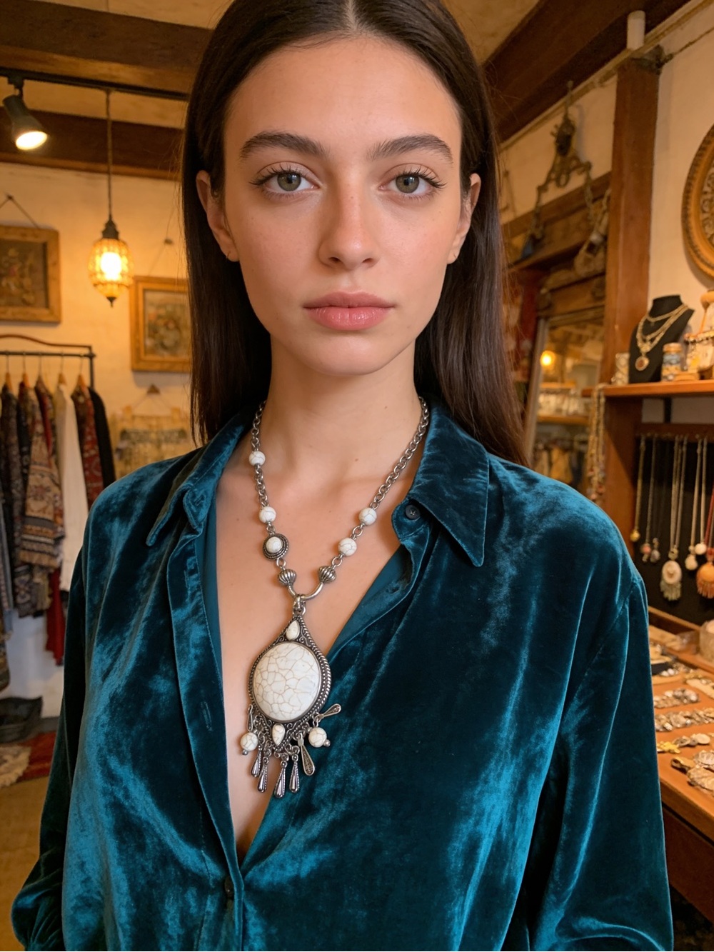 Handcrafted Silver & White Pendant Necklace - Women Jewelry